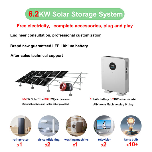 6.2KW 10kWh Solar System: Run 2 AC Units + Full Home