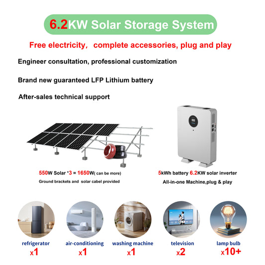 6.2KW Solar Storage System: Run AC, Fridge & Washer
